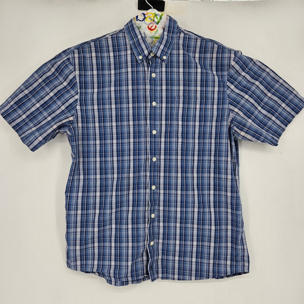 Johnnie O Shirt Mens Large Plaid Blue Button Down Short Sleeve Casual Surf